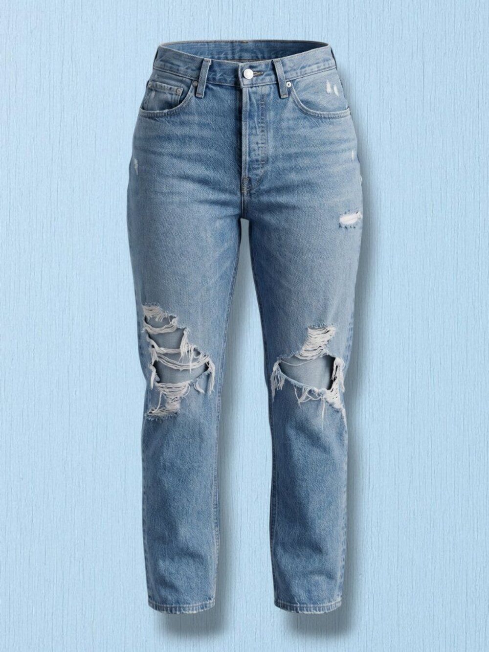 AGOLDE Light Wash Heavily Distressed Rigid Cotton Jeans 28